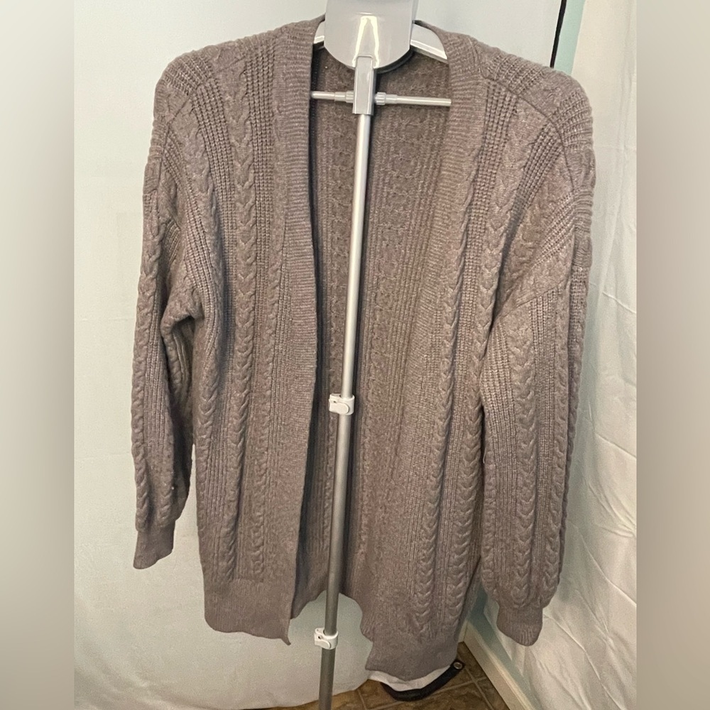 Cyrus Cable Knit Cardigan Women Small Taupe Grey Open Front CS22101‎ Relaxed Fit